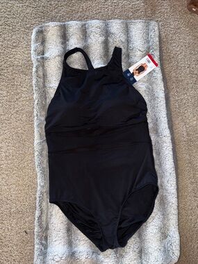 Lands' End Black High-Neck One-Piece Swim Bodysuit